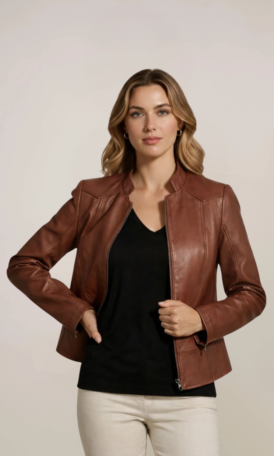 Women’s Camel Biker Leather Jacket
