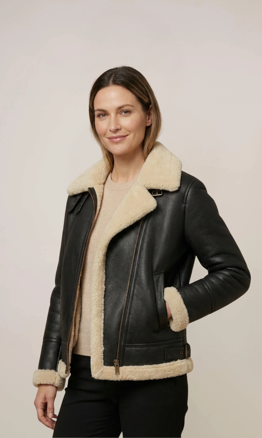 Women's Sheepskin Aviator Leather Jacket