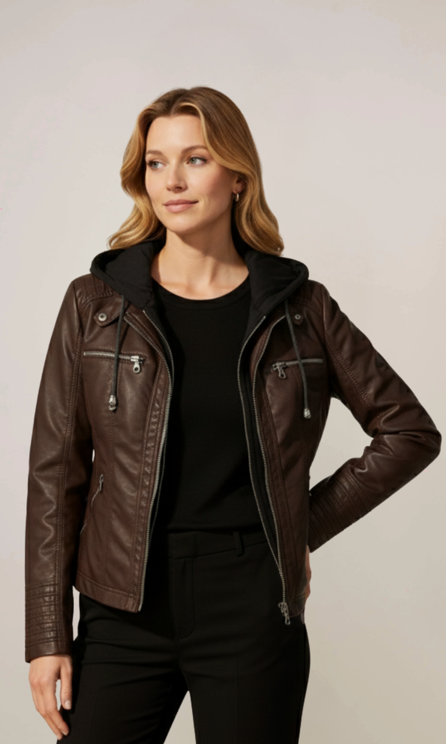 Women's Hooded Leather Jacket