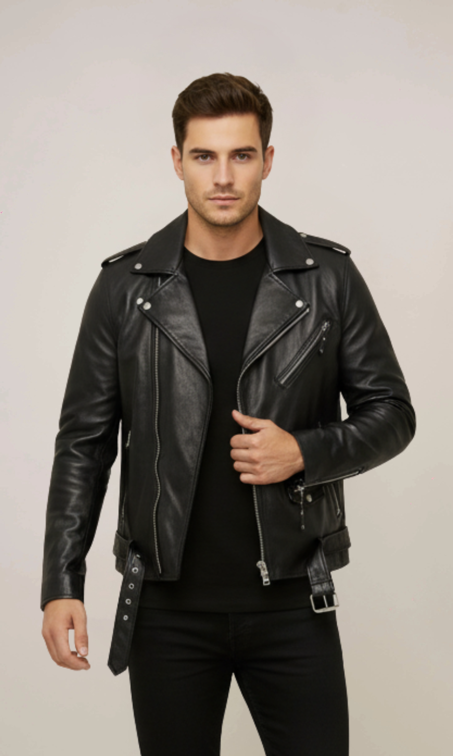 Men’s Black Double Rider Vintage Moto Leather Jacket