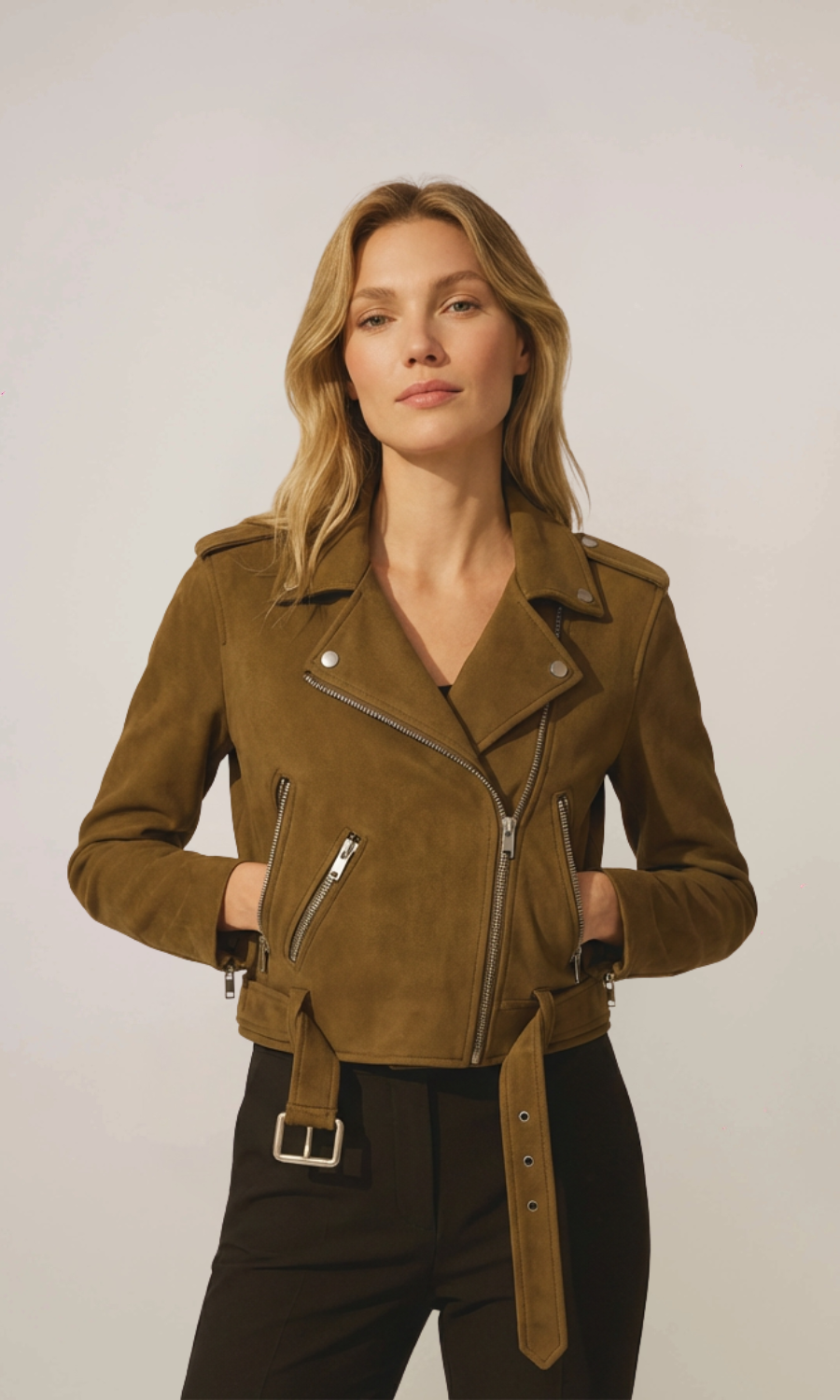 Women’s Mocha Brown Zip Suede Leather Jacket