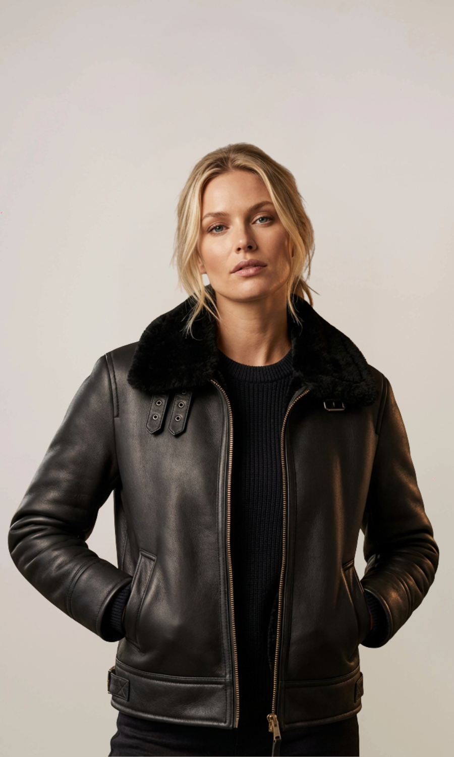 Black B3 Aviator Bomber Leather Jacket