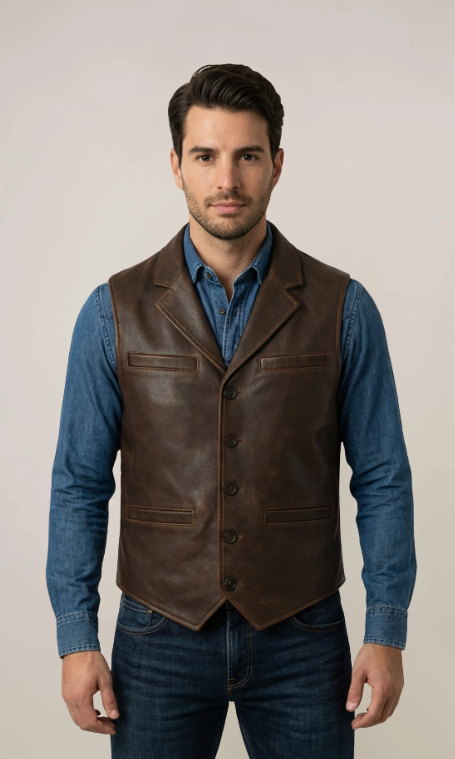 Men’s Brown Distressed Leather Vest