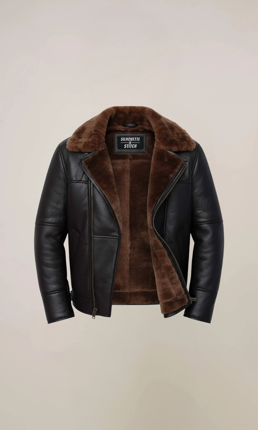 Men’s Black Aviator Bomber Fur Shearling Sheepskin Leather Jacket