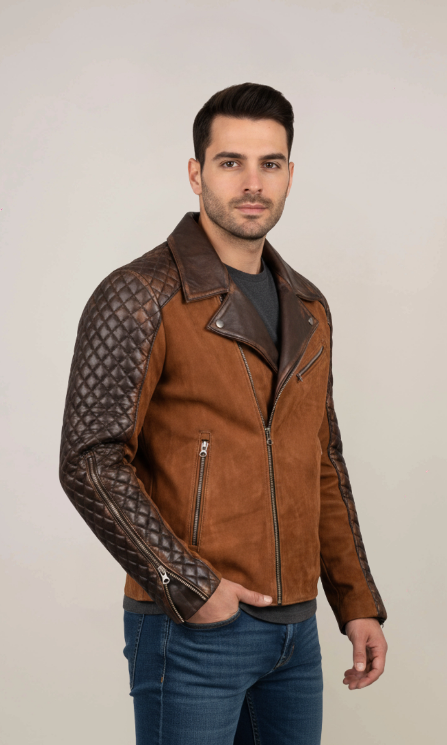 Men’s Stylish Cafe Racer Brown Leather Jacket