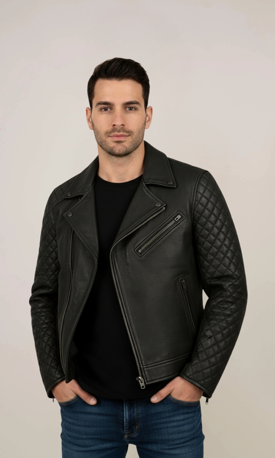Men’s Stylish Cafe Racer Black Leather Jacket