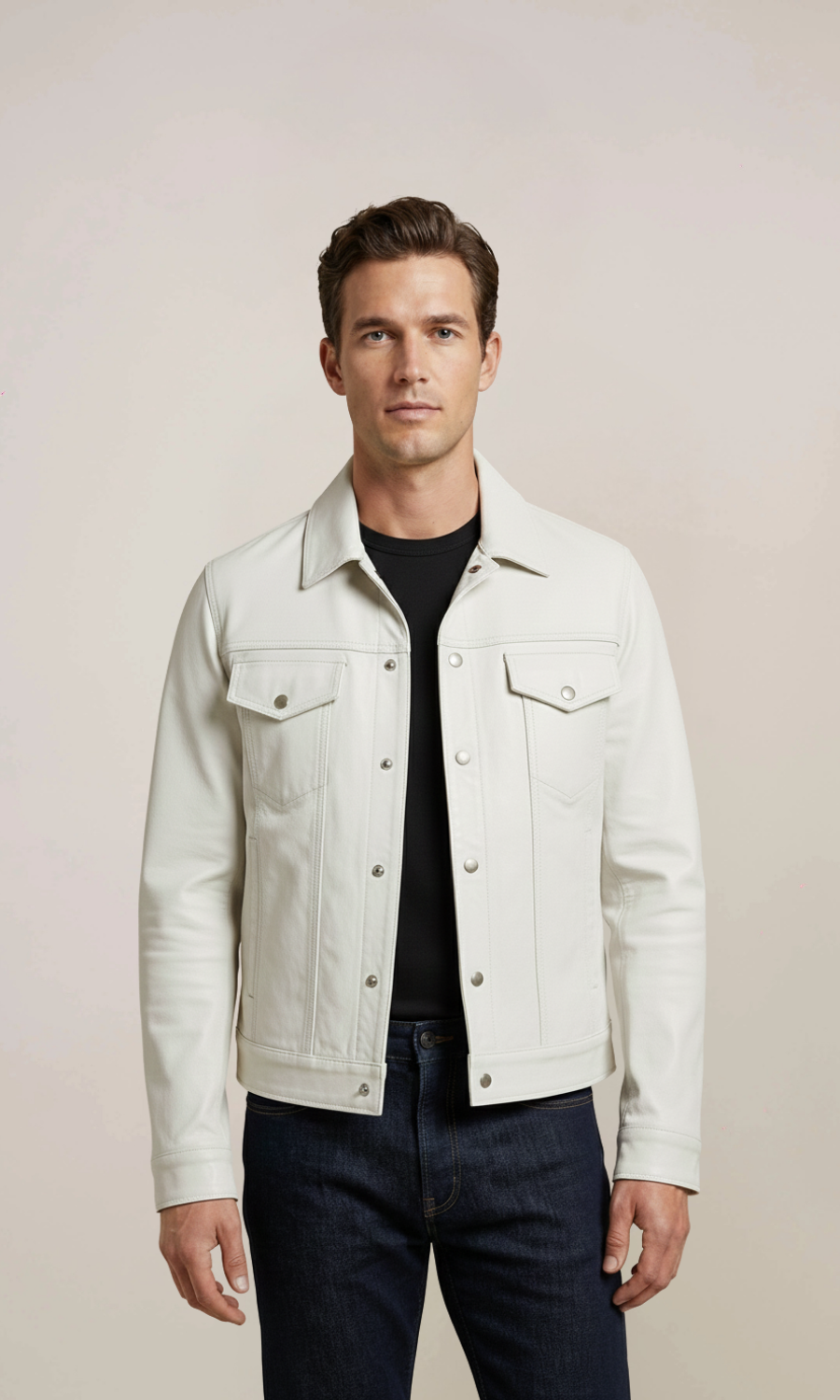 Men’s White Lambskin Leather Jacket