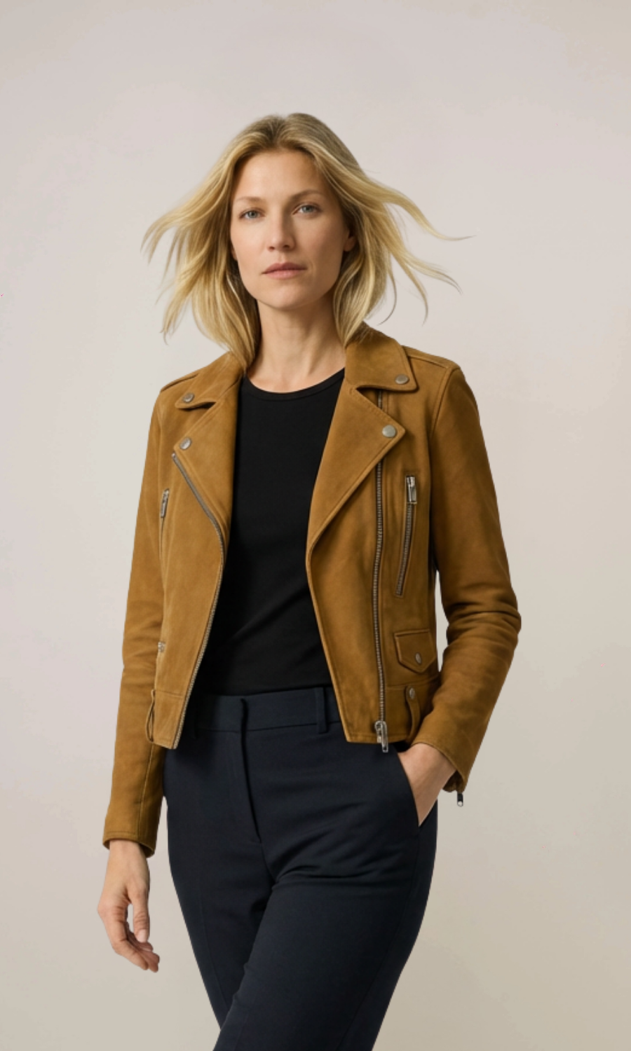 Women’s Motorcycle Tobacco Suede Leather Jacket