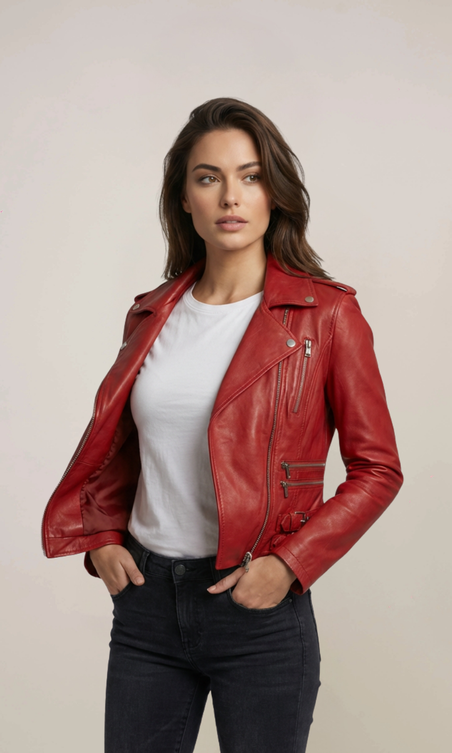 Women’s Red Motorcycle Leather Jacket