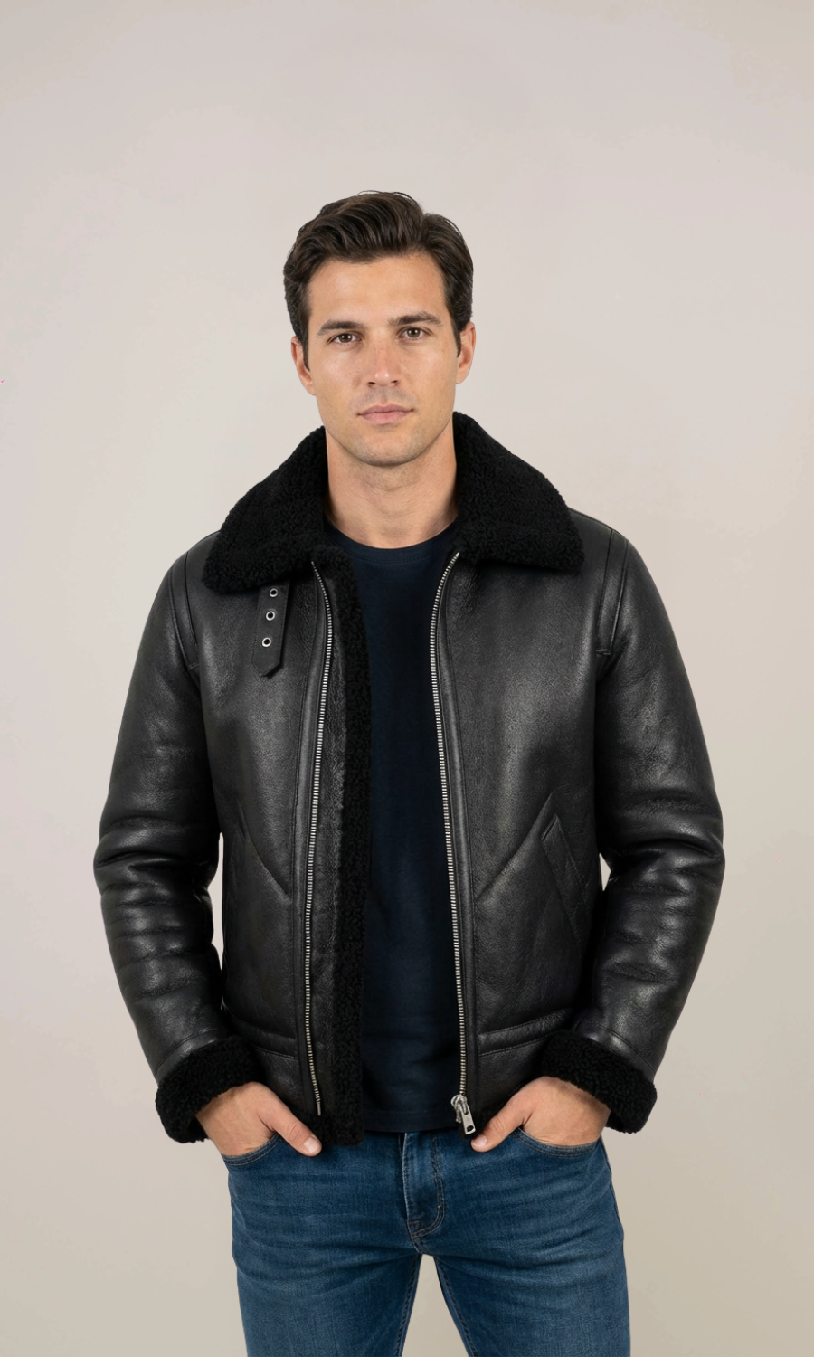 Men’s Black B3 Shearling Bomber Leather Jacket