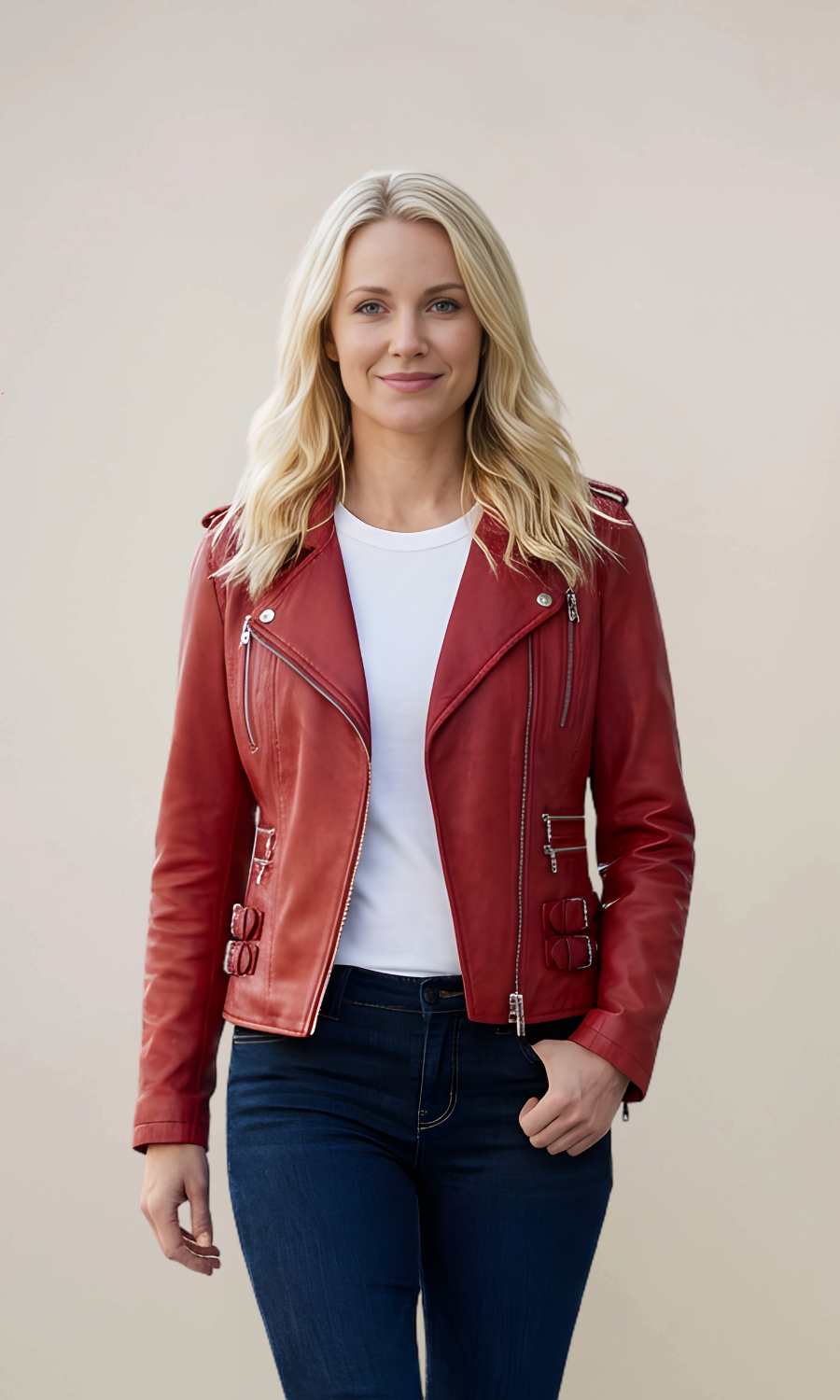 Women’s Red Motorcycle Leather Jacket