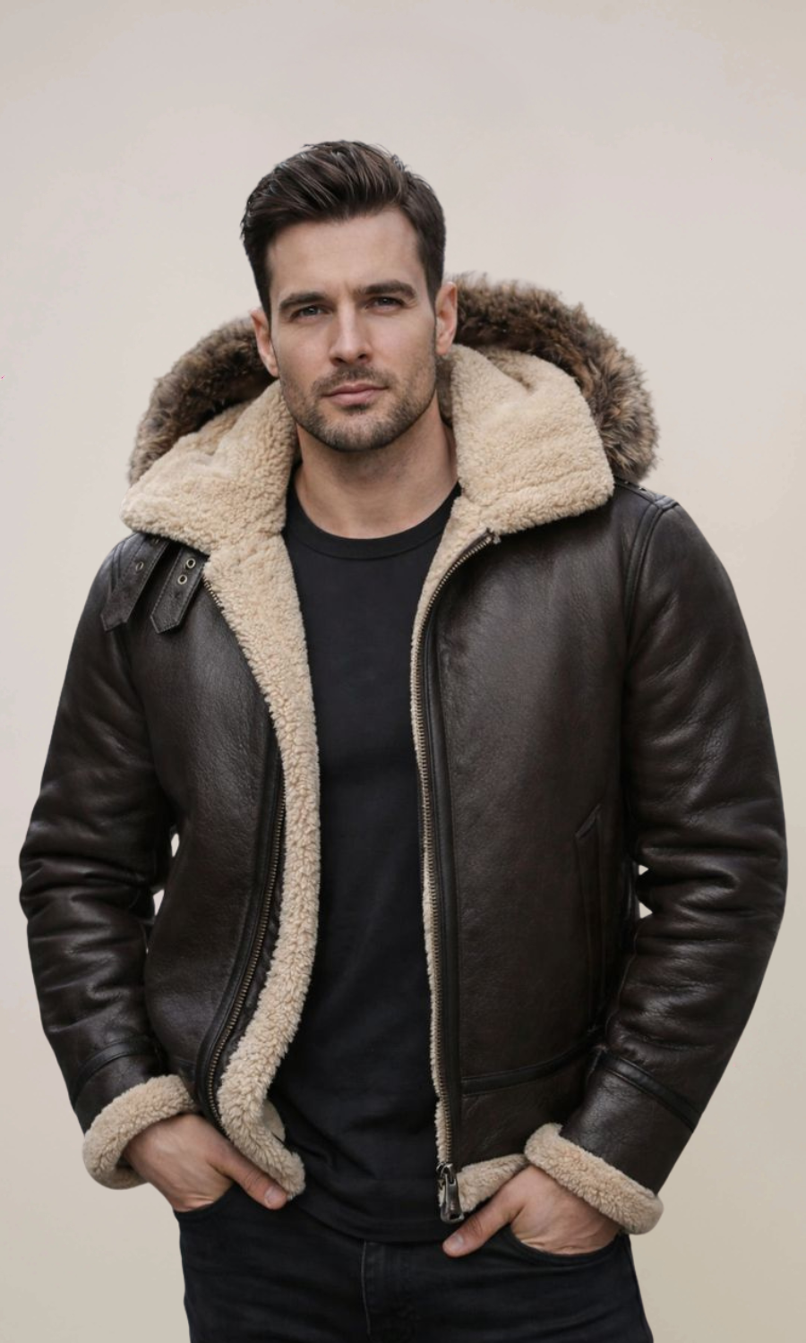 Men’s Brown Fur Shearling Sheepskin Leather Jacket