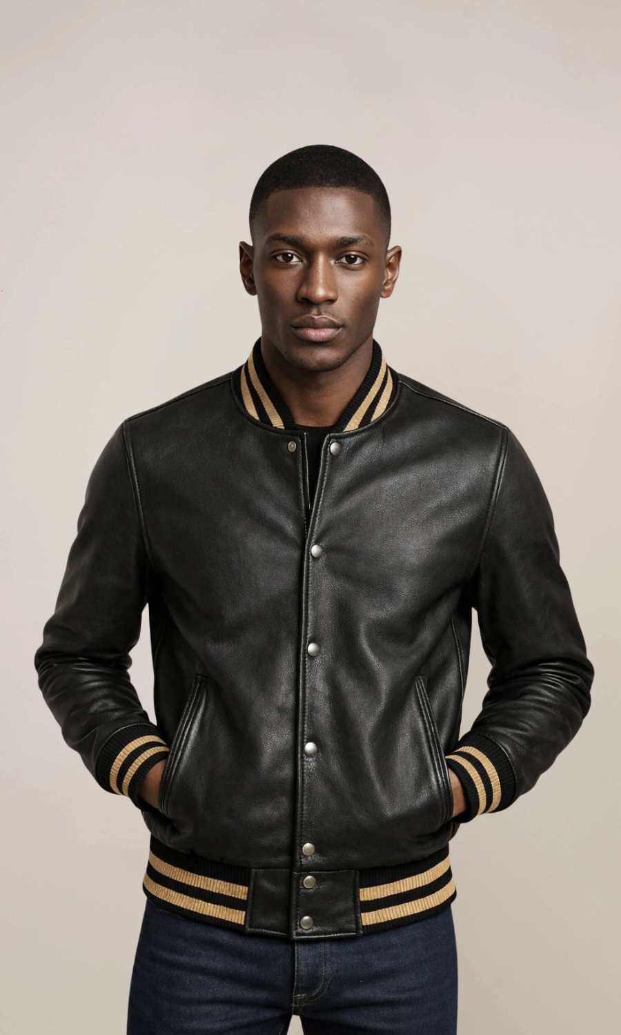 Men’s Distressed Varsity Leather Jacket