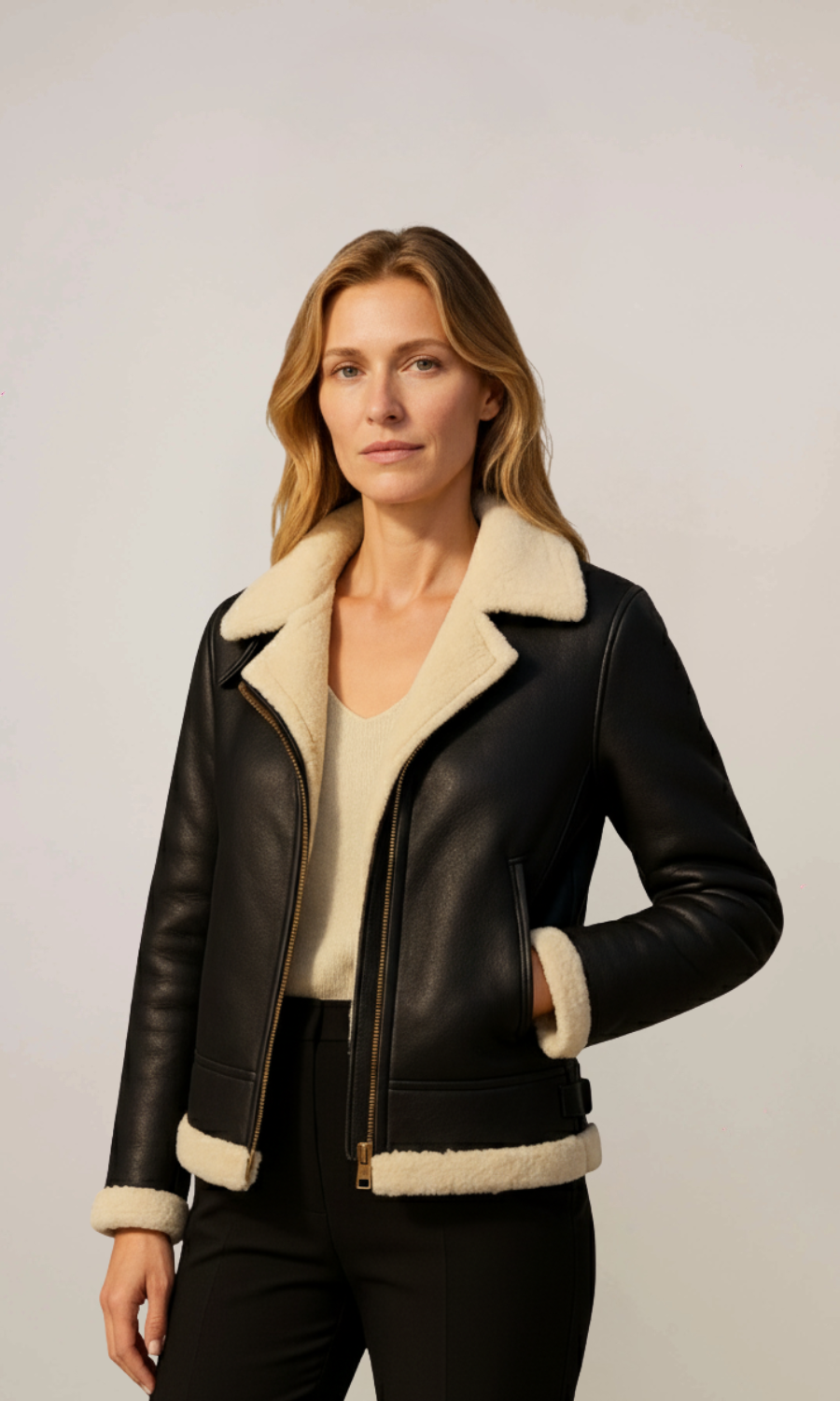 Women's Sheepskin Aviator Leather Jacket