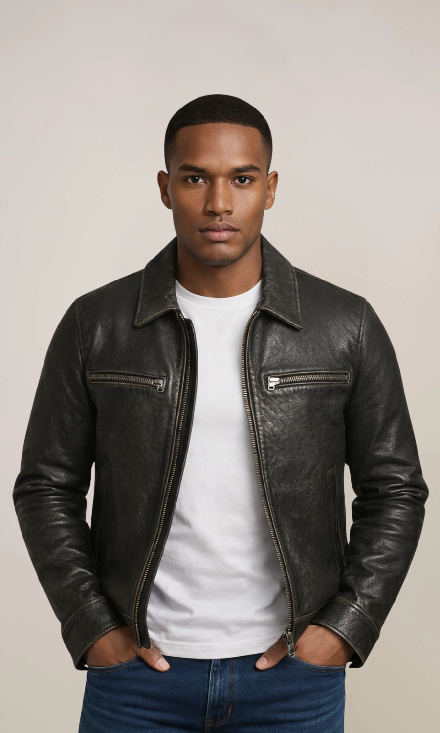 Men’s Black Vintage Cowhide Leather Jacket