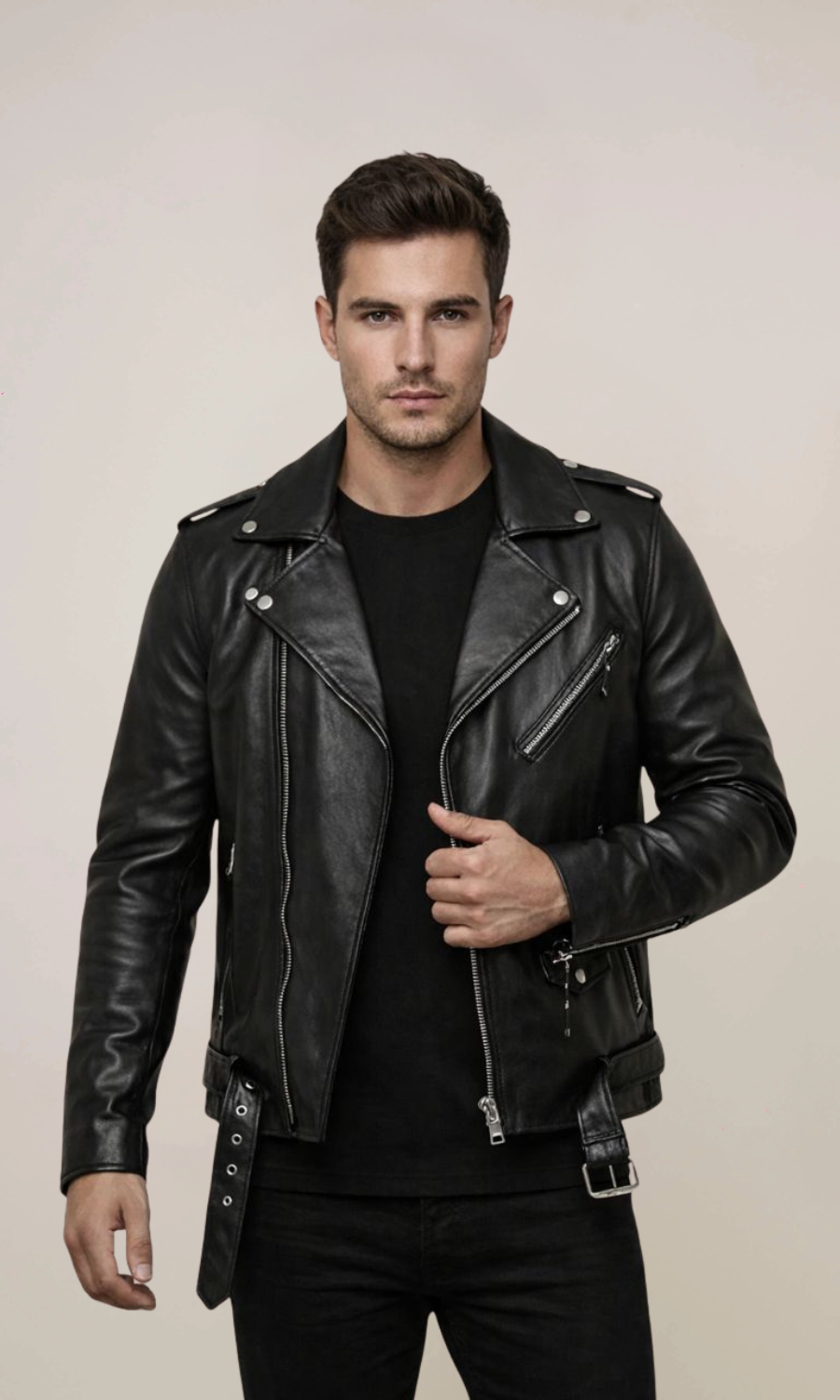 Men’s Black Double Rider Vintage Moto Leather Jacket